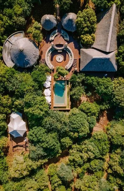 luxury safari resort buildings and pool